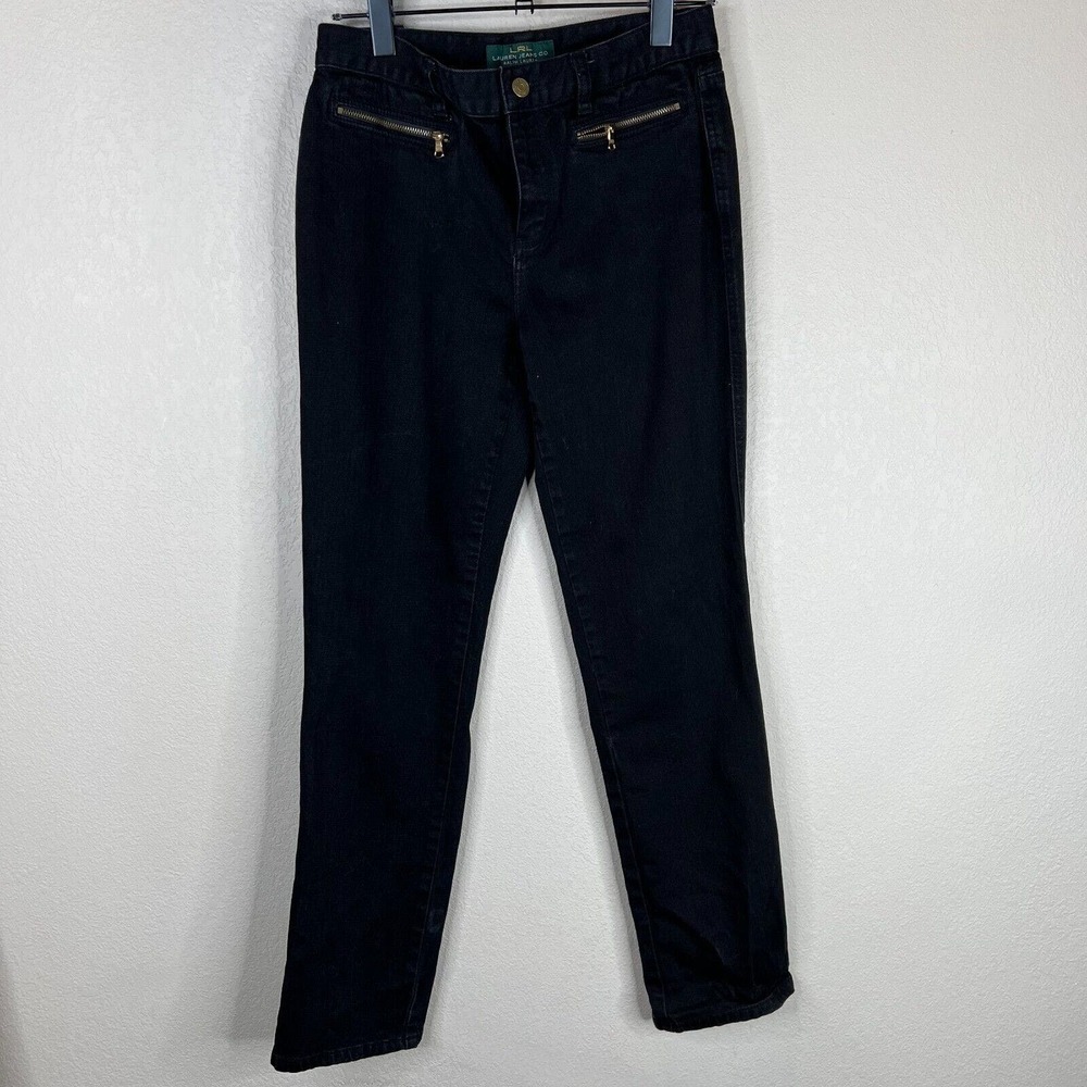 LRL Ralph Lauren Womens Straight Jeans Size 6 Black Denim Mid Rise Zip Pockets